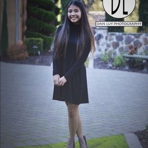 black long sleeve mock neck dress